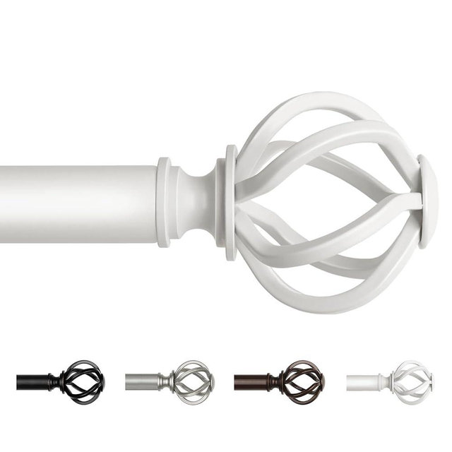 White Curtain Rod 32 to 58 Inches (2.6 to 4.8 ft), USFOOK 7/8 Curtain Rods for Windows, Telescoping Splicing Drapery Rods with Twisted Cage Finials