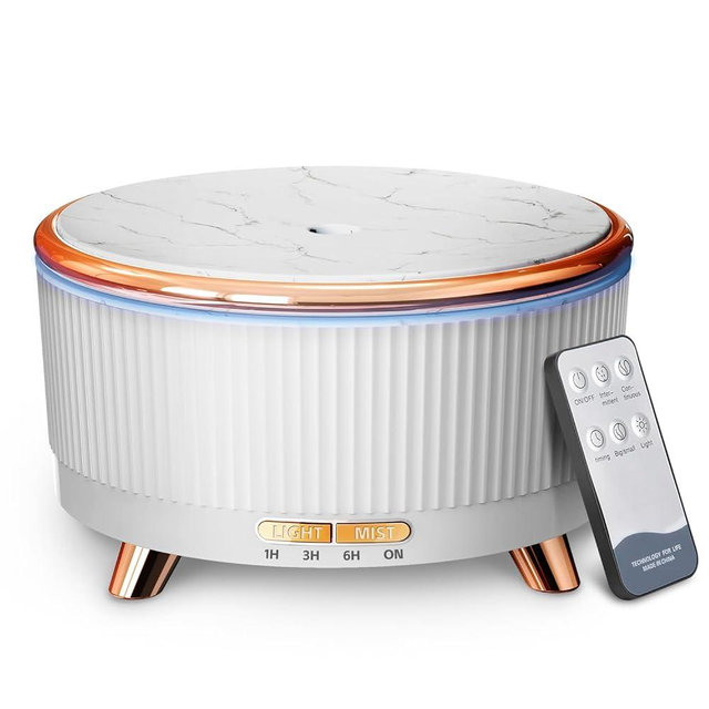 500ML Large Capacity Essential Oil Diffuser, Ultrasonic Aromatherapy Diffuser with 7 Color LED Lights with Remote Control, Cool Mist Humidifier, Timed Mist, Auto Shut-Off Without Water, White.
