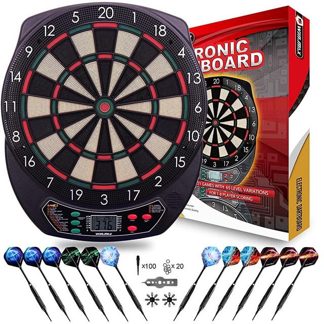 WIN.MAX Electronic Dart Board Soft Tip Dartboard Set LCD Display with 12 Darts 100 Tips Power Adapter