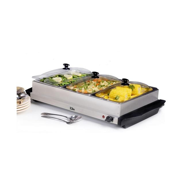 Elite Platinum 3 x 2.5 Quart Stainless Steel Electric Buffet Server