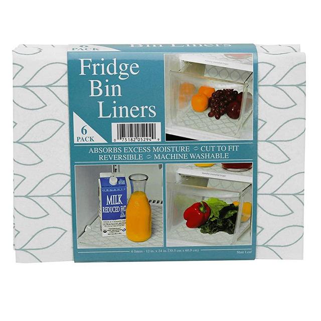 Envision Home 529401 Fridge Bin Liners - 12-Inch x 24-Inch - Slate Leaf Print, 6 Pack