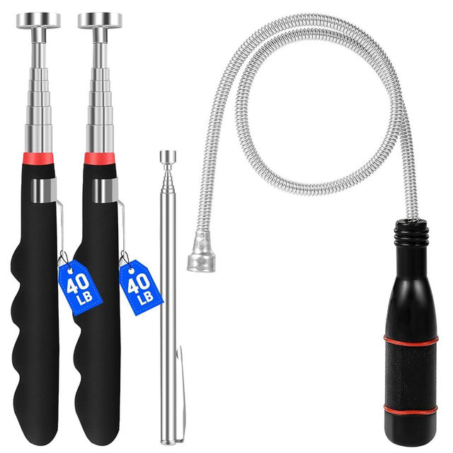 4Pcs Telescoping Magnetic Pickup Tool with 40lb Pull Force, 30in Telescopic Strong Magnet Sticks, Non-Slip Long Extendable Magnet Pickup Tools, Magnetic Nail Picker Upper for Technicians Mechanics