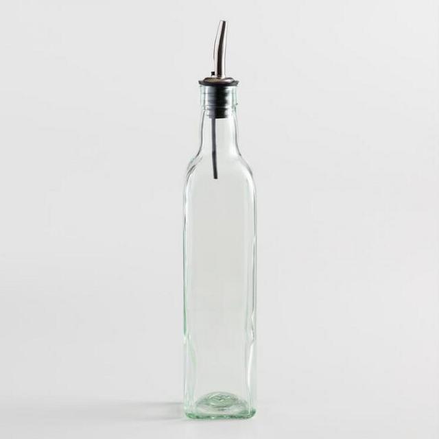 Square Green Glass Oil Bottle With Spout