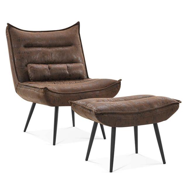 MCombo Modern Chair with Ottoman, Wingback Club Accent Chairs for Living Room, Bronzing Fabric Upholstered Leisure Chairs with Metal Legs 4400 (Dark Brown)