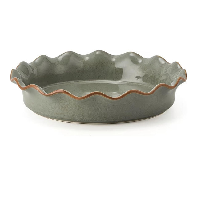 SIDUCAL Ceramic Pie Pan for Baking[10.5 inch],Reusable NonStick Ceramic Pie Plate with Ruffled Edge,Deep and Fluted Pie Dish for Apple Pie,Quiche,Pot Pies, Tart, etc（Green）