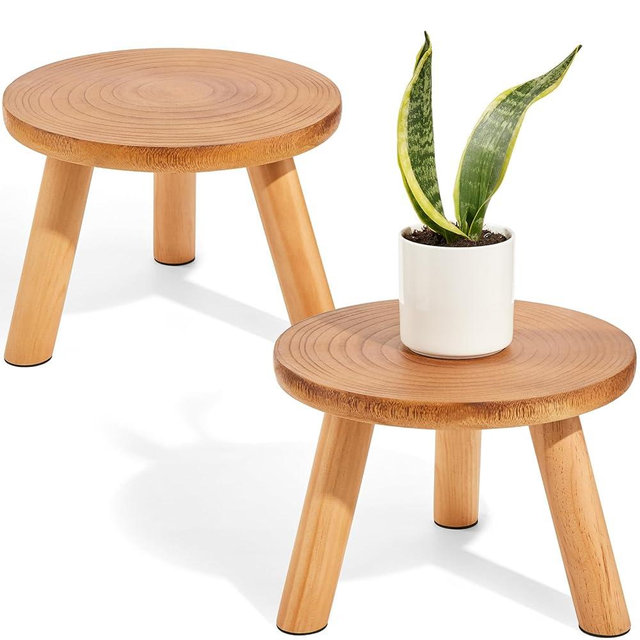 Yanbaga 2 Pack Wood Plant Stand Indoor,11-12" Mid Century Modern Plant Stand Holder with Growth Ring,Plant Stool Display Stand for Flower Pots ,Outdoor, Garden,Patio