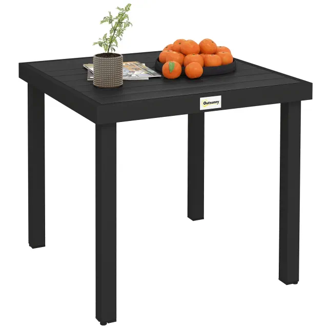Outsunny Patio Dining Table for 4, Rectangular Aluminum Outdoor Table for Garden Lawn Backyard, Black
