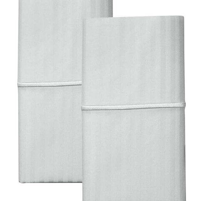 Feather & Stitch Pillow Covers Set of 2, Envelope Closure King Size Pillowcases, Soft Luxury 500 TC Damask Stripe Sateen Weave Pillow Case, 20x40 Inches - Blue Blush