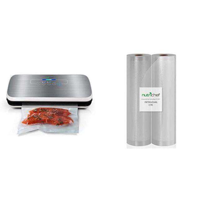 NutriChef PKVS Sealer | Automatic Vacuum Air Sealing System Preservation & Vacuum Sealer Bags 11x50 Rolls 2 pack for Food Saver, Seal a Meal, NutriChef, Weston. Commercial Grade