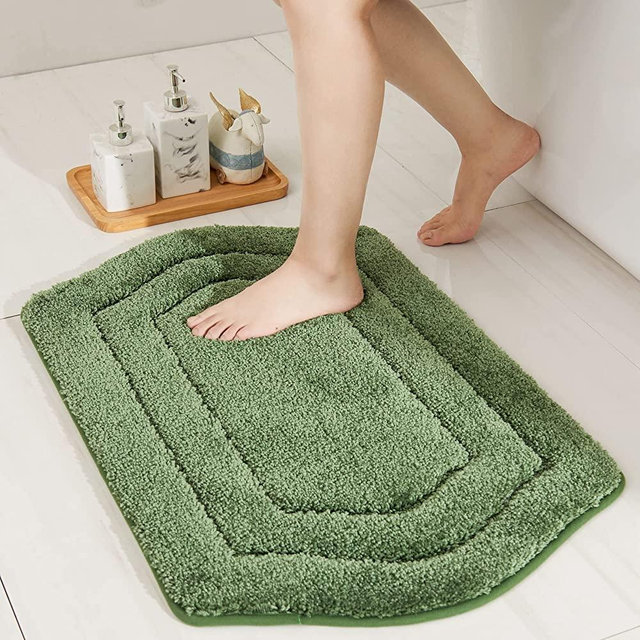 COSY HOMEER Extra Thick Bath Rugs for Bathroom - Anti-Slip Bath Mats Soft Plush Yarn Shaggy 100% Strong Mirco Polyeste Mat Living Room Bedroom Mat Floor Water Absorbent(Green,20x32 - Inches)