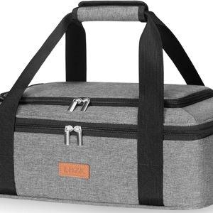 LHZK Double Decker Insulated Casserole Carrier for Hot or Cold Food, Expandable Hot Food Carrier, Lasagna Holder Tote for Potluck Parties, Picnic, Beach, Fits 11 x 15 or 9 x 13 Baking Dish (Grey)