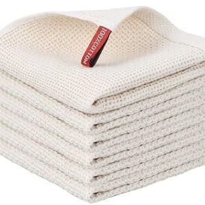 Nialnant 6 Pack 100% Cotton Waffle Weave Kitchen Towels,Soft and Absorbent Kitchen Dish Rags, Dish Cloths for Washing Dishes 12x12 Inches, Beige
