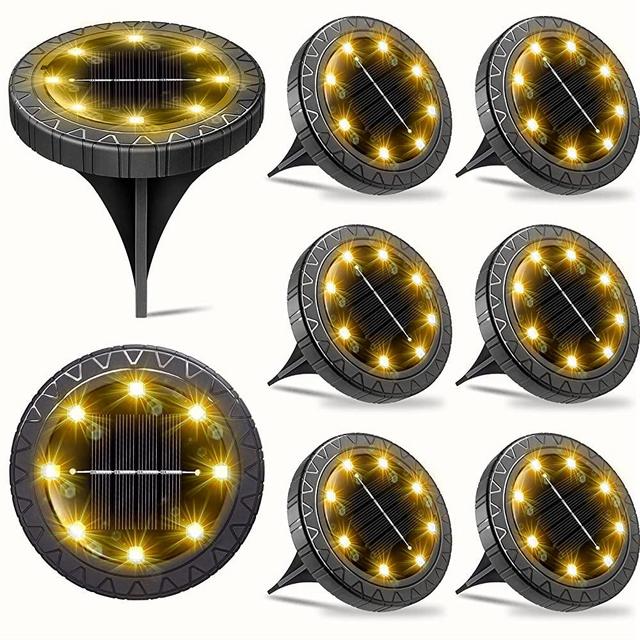 Solar Ground Lights 8 Pack,IP68 Waterproof Solar Pathway Lights Outdoor,LED Solar Powered Disk Lights,Solar Landscape Lighting for Walkway Garden Driveway Path Yard Patio Lawn(Warm White)