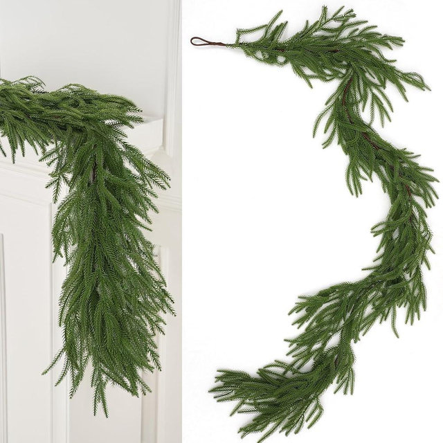 Hananona 4 Pcs Artificial Norfolk Pine Garlands, Real Touch Winter Pine Garland, Green Artificial Greenery Garland for Table, Mantle, Wall, Indoor, Outdoor Christmas Decorations (4, 6 FT)