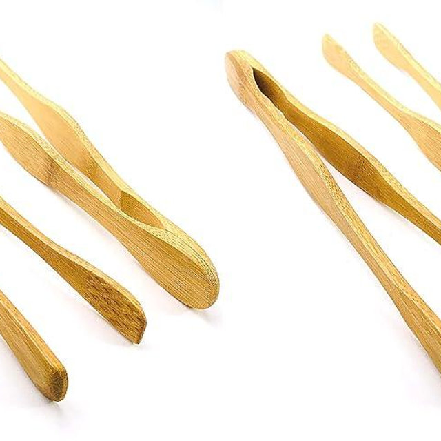 JapanBargain, Bamboo Wood Toaster Tongs Toast Tong Kitchen Tongs for Cooking Serving Bread Fruit Pickles, 10.5 inch, 4 Pack