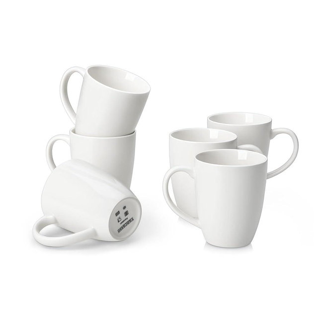 vancasso White Ceramic Coffee Mug Set of 6, 12 Oz Tea Cups with Handle for Latte, Tea, Cappuccino, Milk, Cocoa, Microwave&Dishwasher Safe