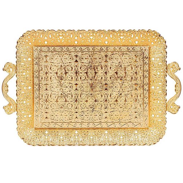 Turkish Ottoman Coffee Tea Beverage Serving Square Tray (Gold)