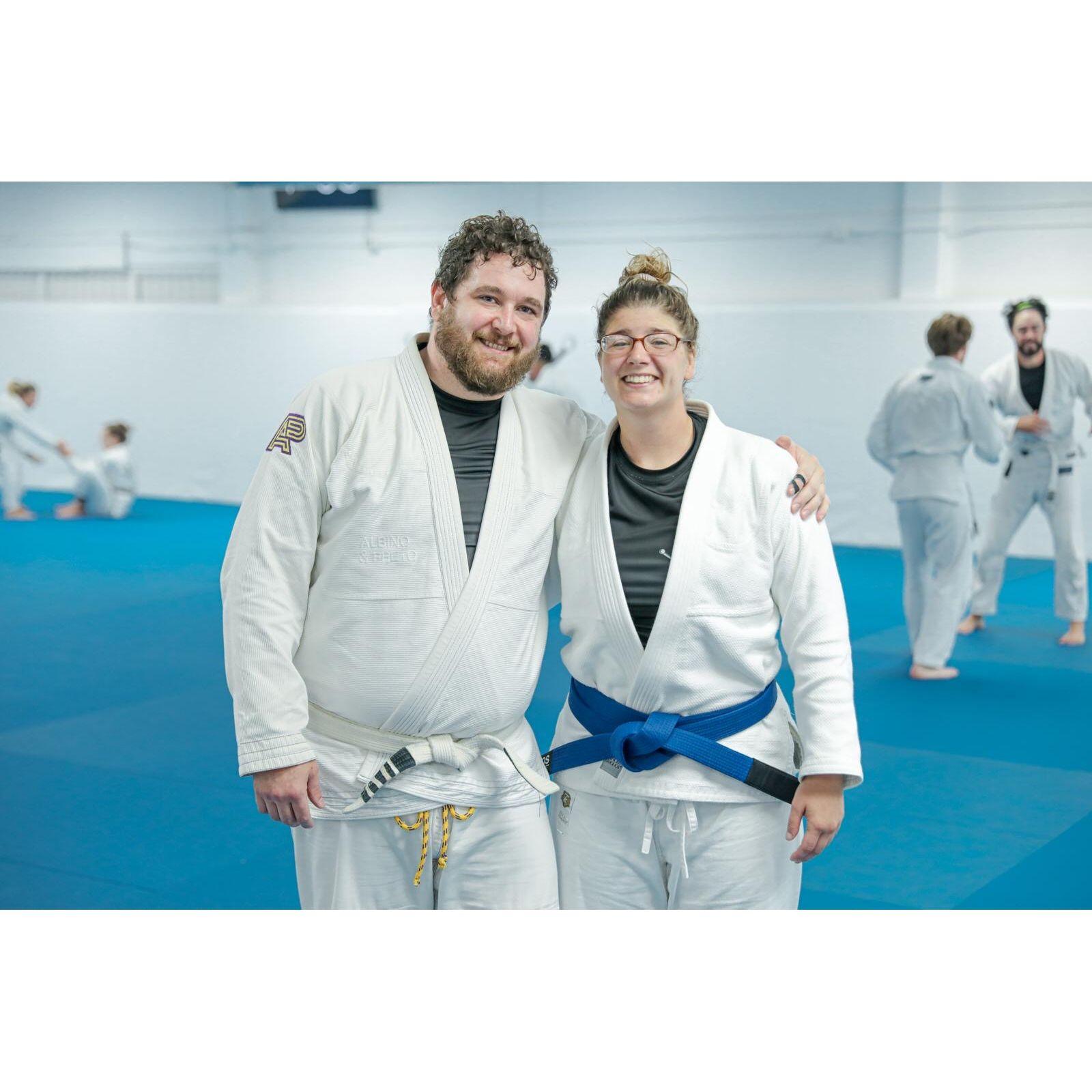 Our jiu jitsu journey! We got our blue belts a day apart :)