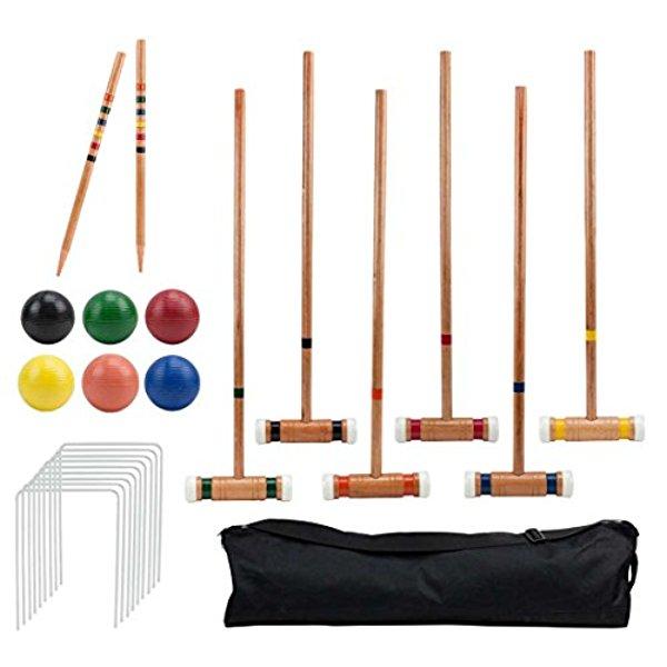Crown Sporting Goods Six Player Deluxe Croquet Set with Sturdy Black Carrying Bag