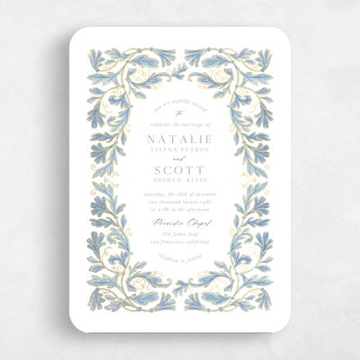 Blue Rounded Wedding Invitation - Briar Portrait Foil