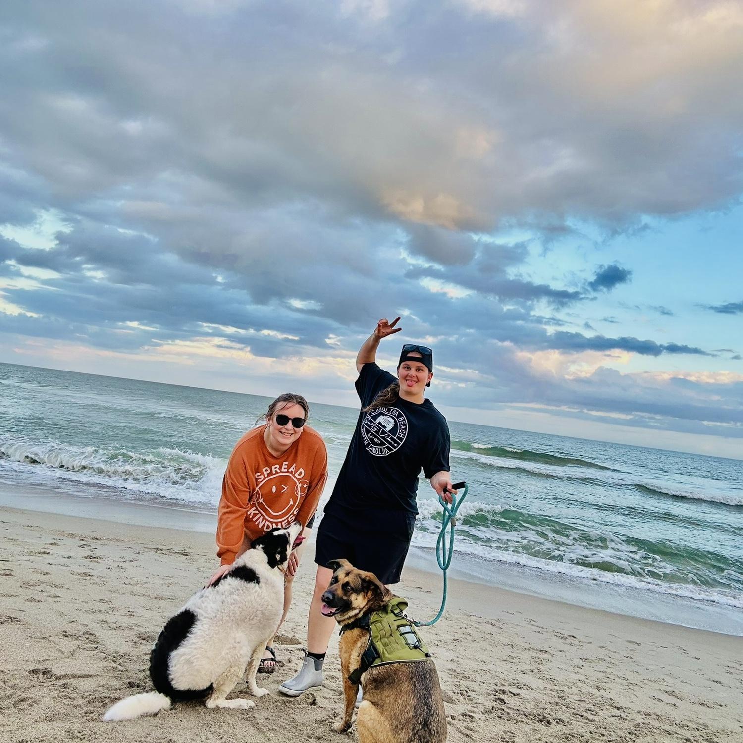 Can’t forget about the pups! Charlee & Roshi are our fur babies. These spunky personalities keep us on our toes! They love to travel with us on adventures - this was at the Carolina Beach 😊