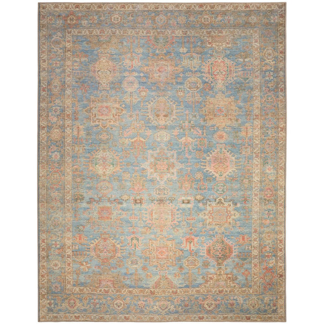 Nourison Vintage Washables 7'10" x 9'10" Navy Multicolor Vintage Indoor Non-Slip Flatweave Rug