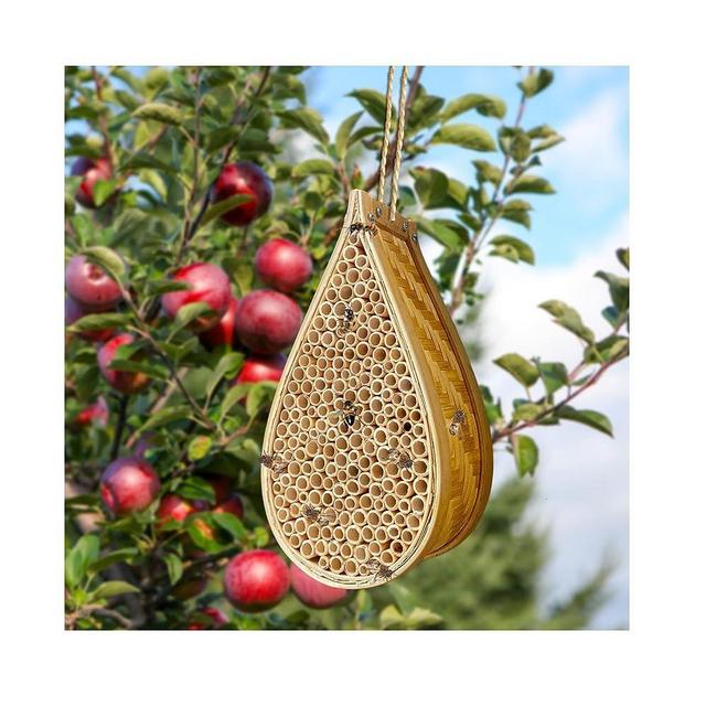 Mason Bee Houses for the Garden Handmade Bamboo Carpenter Bee Hotel Hanging Outside, Dew Drop Waterproof Beehives for The Garden Attracts Peaceful Bee Pollinators to Enhance Your Garden's Productivity