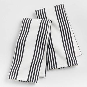 Cuisine White with Harbor Black Stripe Organic Cotton Kitchen Dish Towel, Set of 2