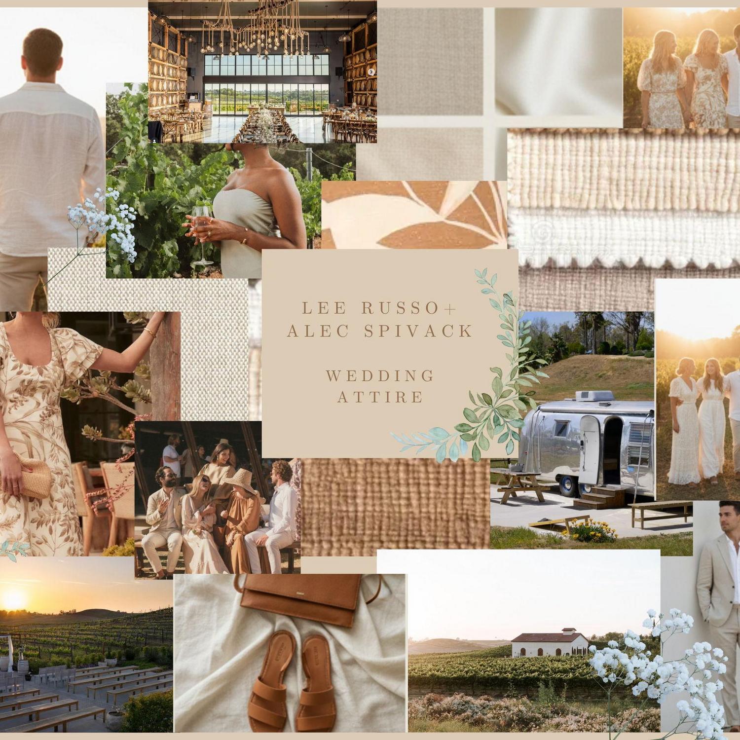 Attire Inspo for our Big Day - neutrals encouraged! Beige, Linen, Champagne, Khaki, Light browns