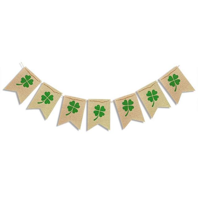 Shamrock Burlap Garland Banners for St.Patrick's Day Decorations Rustic Burlap Shamrock Clover Banner Garland for Irish Day, Office, Party Supplies Decor