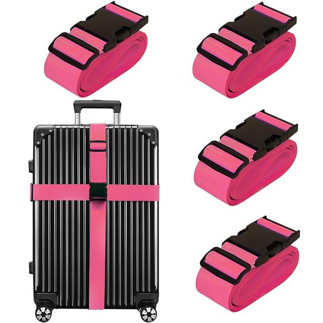 Luggage Straps for Suitcases TSA Approved Travel Belt 4 Pack by Chelmon(Rose Red)