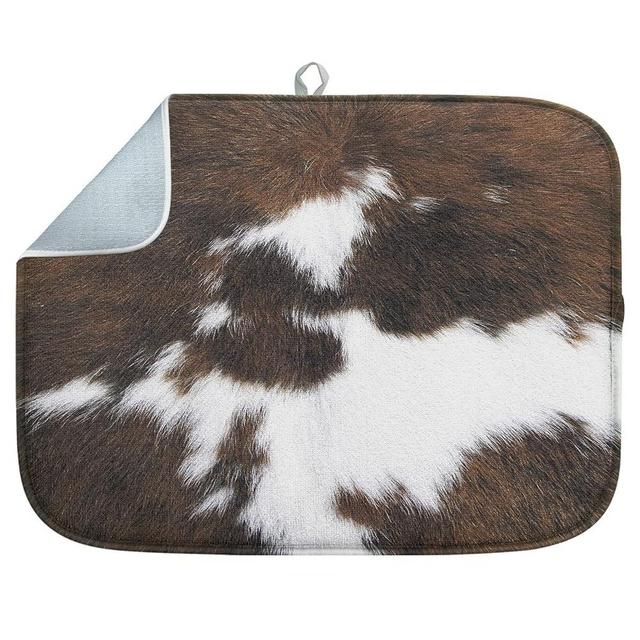 Sanwarm Absorbent Dish Drying Mat, Farm Africa Cow Animal Printing Microfiber Pad for Kitchen Counter, Coffee Bar Decor, Heat Resistant and Reversible, 18" x 24"