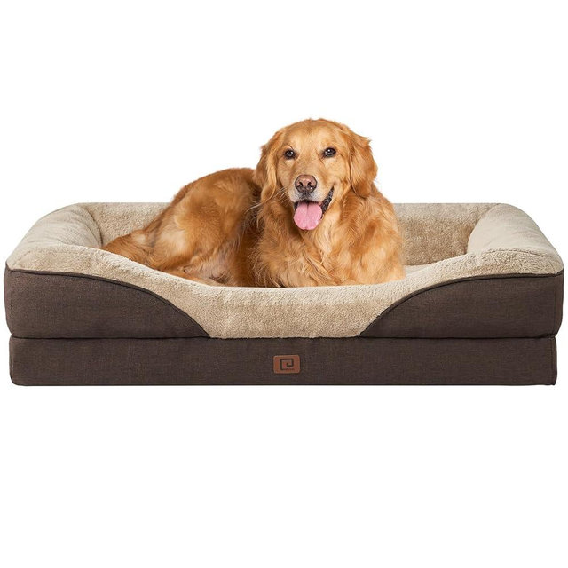 EHEYCIGA Extra Large Orthopedic Dog Sofa Bed with Sides and Waterproof Liner, Washable Bolster Pet Bed Couch with Removable Cover, 42x30x7.5 Inch, Brown