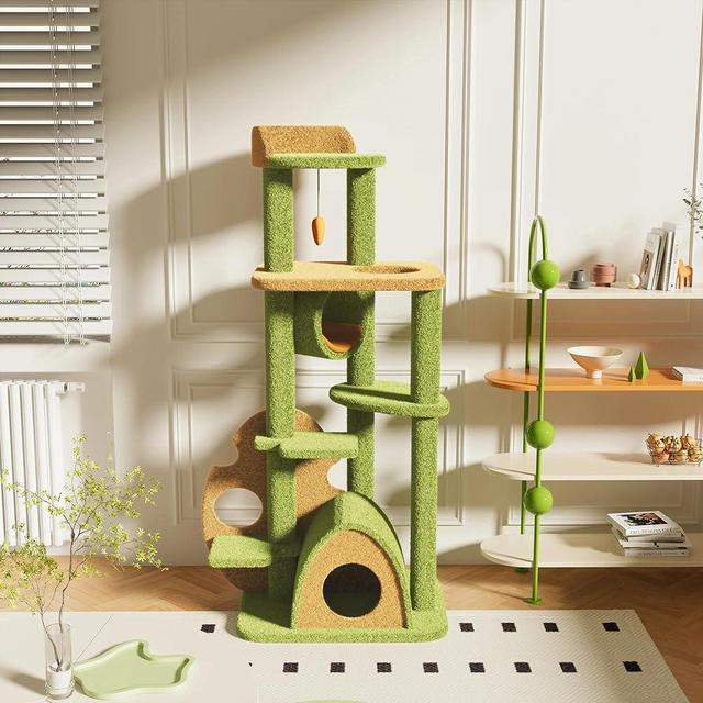 Happy & Polly 57.5" Cat Tree Extra Large Cats Tower Condo with Sisal Scratching Posts Luxury Cozy House Indoor Heavy Duty for Cats, Multi-Level Play Activities Platform Tall Perch, XL