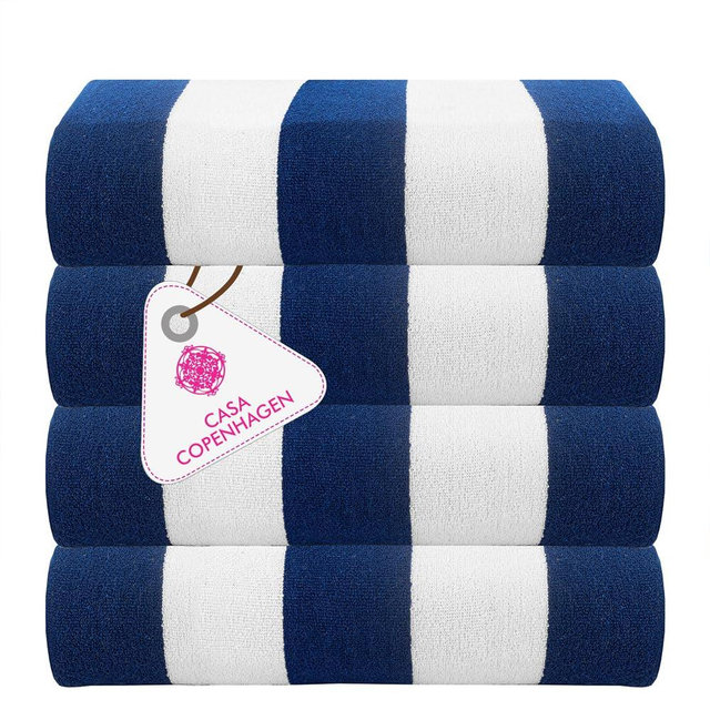 CASA COPENHAGEN Cabana Towel 4Pcs Royal Blue Designer Stripe Beach Towels Gift Set, 30"x60" Oversized 100% Cotton Pool Bath Towel for Beach Gift Set (Perfect Summer Gift Set for Women & Men)