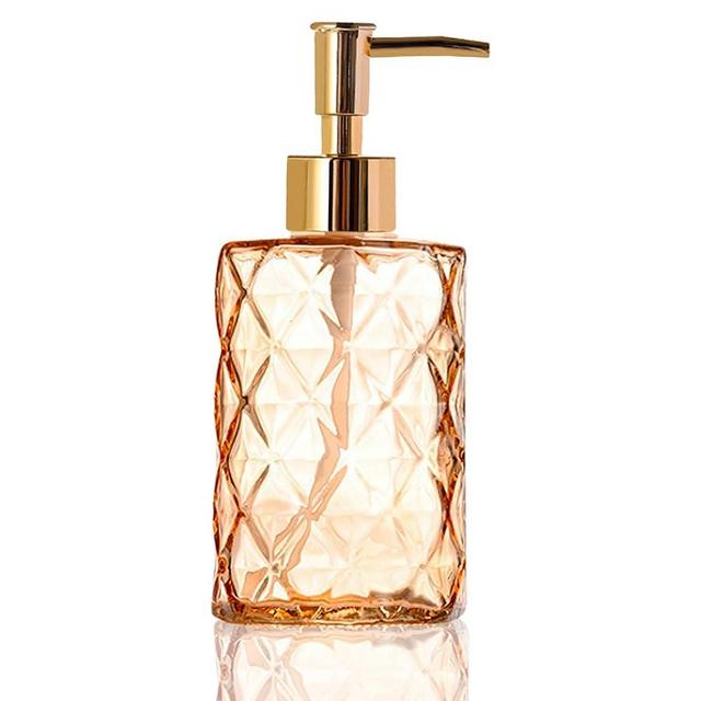 Glass Soap Dispenser,Crystal Refillable Wash Hand Liquid Clear Glass Bottle with Pump for Essential Oils, Lotions, Liquid Soaps,Dish Detergent (12 OZ Yellow)