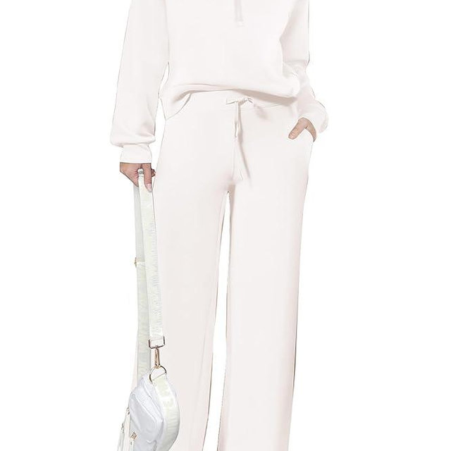 PRETTYGARDEN Womens 2 Piece Outfits Casual Lapel Half Zip Sweatshirts And Wide Leg Pants Tracksuit Sets