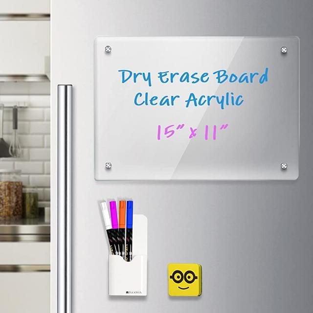 Acrylic Note Board Refrigerator Dry Erase Board Magnetic Clear 15”x11" Includes 4 Dry Erase Markers