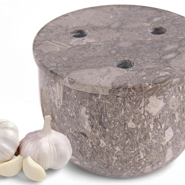 Radicaln Marble Garlic Keeper 4.5" Inches Oceanic Handmade Garlic Jar with Lid for Kitchen Countertop Storage, Ideal Garlics Container for Garlics Cloves, Farmhouse Kitchen Decor