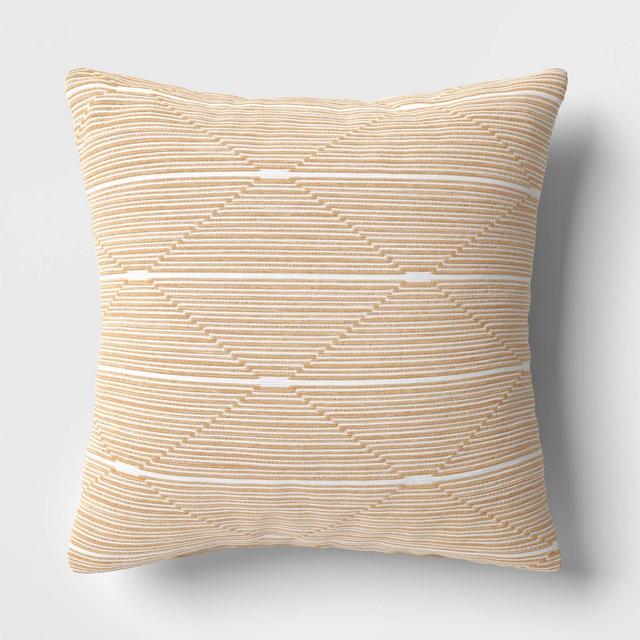 18"x18" Diamond Stripe Square Outdoor Throw Pillow Tan - Threshold™