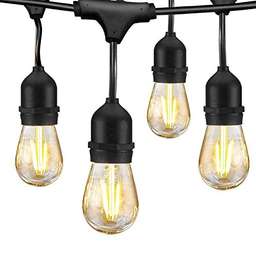 LED Outdoor String Lights for Patio - 48FT Commercial Waterproof Strand Patio String Lights, Hanging 2W Dimmable Edison Vintage Plastic Bulbs - Heavy-Duty Patio Lights Porch Market Light for Backyard