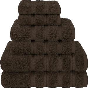 American Soft Linen Luxury 6 Piece Towel Set, 2 Bath Towels 2 Hand Towel 2 Washcloths, 600 GSM 100% Cotton Turkish Towels for Bathroom, Brown Towel Sets