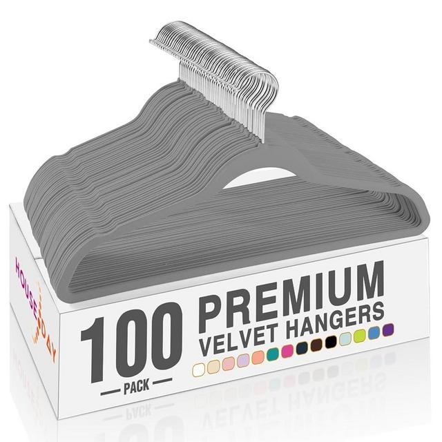 HOUSE DAY Premium Velvet Hangers, Non-Slip Thin Flocked Felt Hangers, Sturdy Clothes Hangers Heavy Duty Coat Hangers & Suit Hangers, Durable Suit Hangers for Closet Space Saving (100 Pack, Stone Grey)