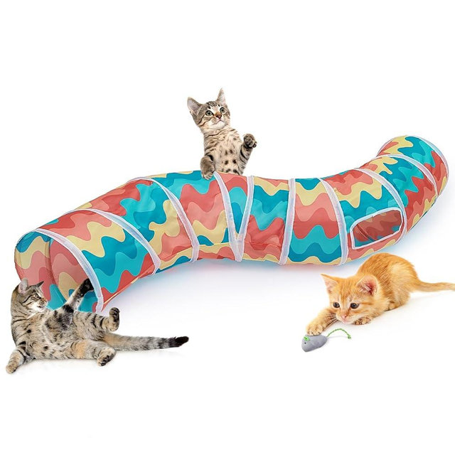 Glittme Cat Tunnel, Cat Tunnels for Indoor Cats, S-Shape Cats Cave with Cat Toys, Foldable Cat Tubes and Tunnels for Cats, Rabbit, Puppy, Guinea Pig