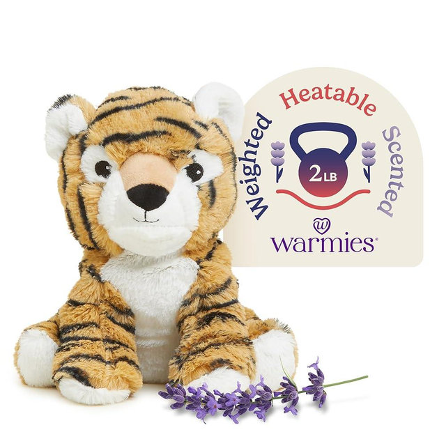 warmies Microwavable & Weighted Stuffed Animals, Tiger - Heated Stuffed Animal Plushie for Warmth & Comfort - Cute Soft Plush Toys for Adults & Children (Boys, Girls, Babies & Toddlers)