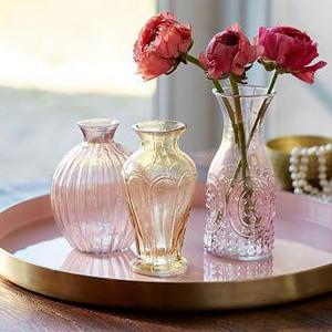Vintage Pressed Glass Bud Vase, Warm Colors - Set Of 3