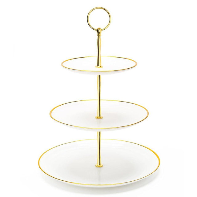Coitak 3 Tier Cupcake Stand, Plastic Tiered Serving Stand, Dessert Tower Tray for Tea Party, Baby Shower and Wedding (Round-Gold Edge)