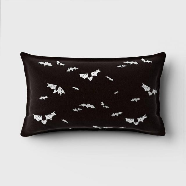 Embroidered Bats Velvet Lumbar Throw Pillow Black/Almond - Threshold™