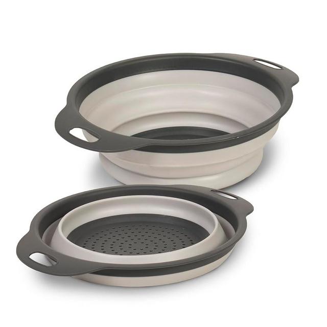 Glad Collapsible Colander Strainer - 2L | Small Pasta Drainer for Kitchen, Vegetables, and Fruit | Round Plastic Foldable Draining Basket for Easy Storage,Grey