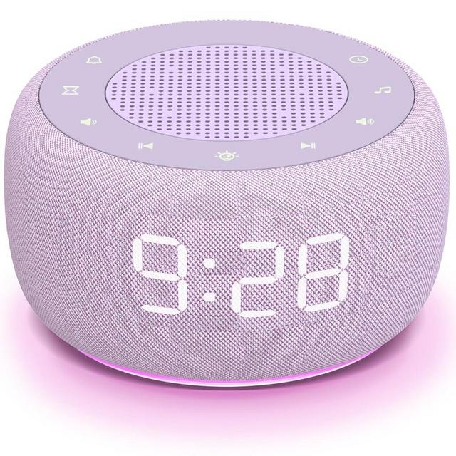 Buffbee Sound Machine & Alarm Clock 2-in-1, 0-100% Clock Face Brightness, Bottom Colored Light, Sleep Timer, Precise 30-Level Volume White Noise Machine, Digital Alarm Clocks for Bedrooms - Purple